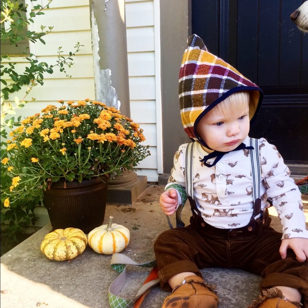 rozsew | autumn flannel plaid mustard corduroy reversible gnome pointed hat